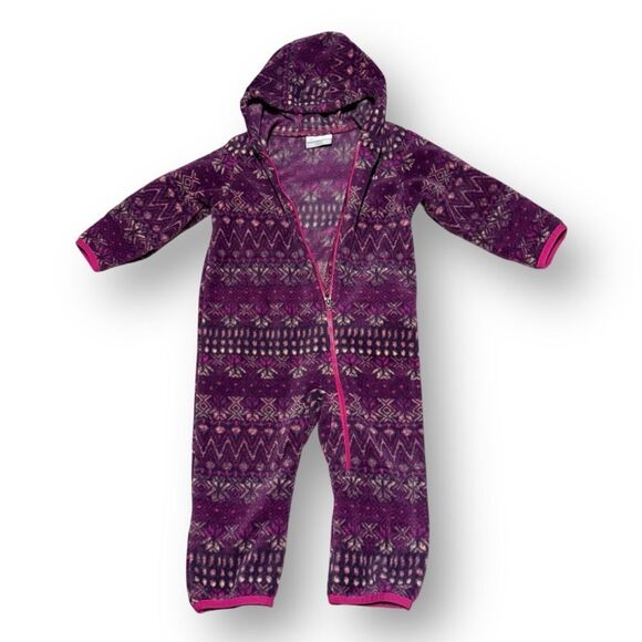 Columbia Fleece Baby Bunting Pink Purple Cozy One Piece Snuggly Nordic Pattern - Picture 1 of 8
